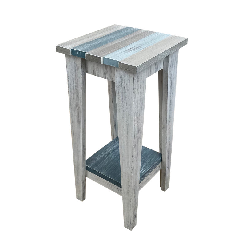 Kiona Solid Wood End Table, Blue/Gray