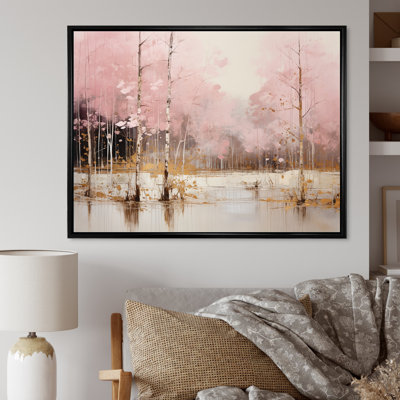 Minimalism Pink And Gold Forest I - Forest Canvas Art