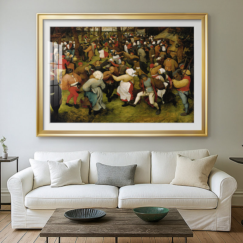 «The Peasant Dance» par Peter Bruegel l'Ancien, reproduction encadrée avec passe-partout et verre 1569, 30 x 5 x 42,5, Doré