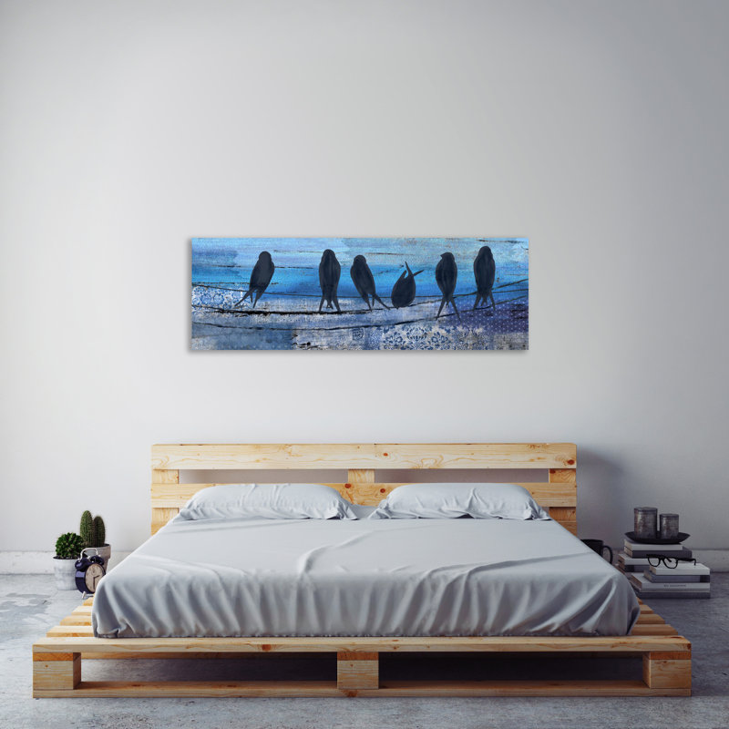 Birds In Blue by Kimberly Allen - Wrapped Canvas Panoramic Print, 30 cm H x 91 cm W x 4 cm D