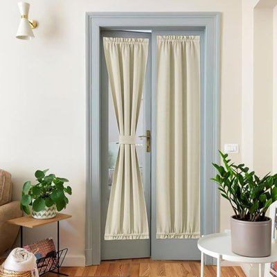 Rideaux de porte en faux lin NICETown - Panneau de rideau de porte française occultant et isolant avec attache pour salon / salle de classe (25 x 72 po, beige, 1 panneau)