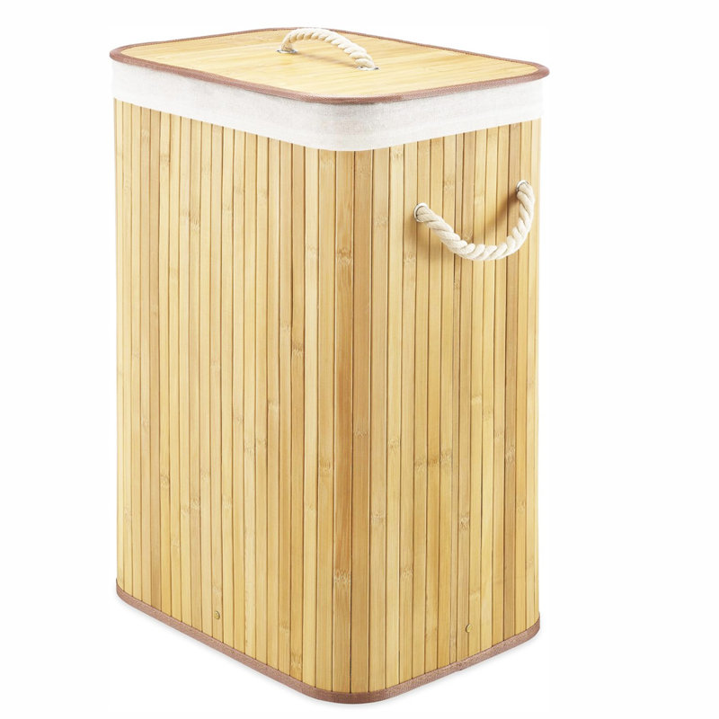 Bamboo Laundry Hamper with Handles, Natural Wood
