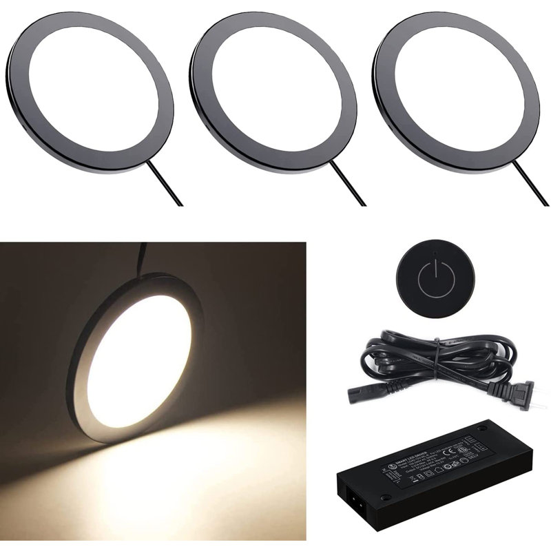 Éclairage de panneau sous l'armoire ultra-mince de 8 mm, 3 lumières de rondelle à montage en surface de 3,94 pouces avec interrupteur tactile sans fil et pilote, 12 V 7,5 W, 4 000 K 