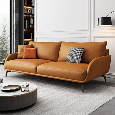68.9" Orange Genuine Leather Standard Sofa cushion couch