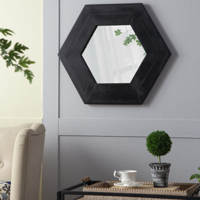 Miroir hexagonal avec cadre en bois