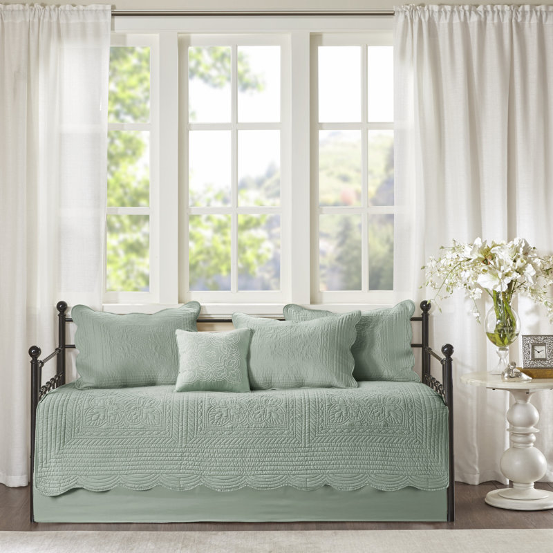 Seafoam Reversible Microfiber Daybed Cover Set with Scalloped Edges