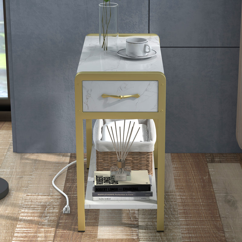 Adiley End Table, White, Gold