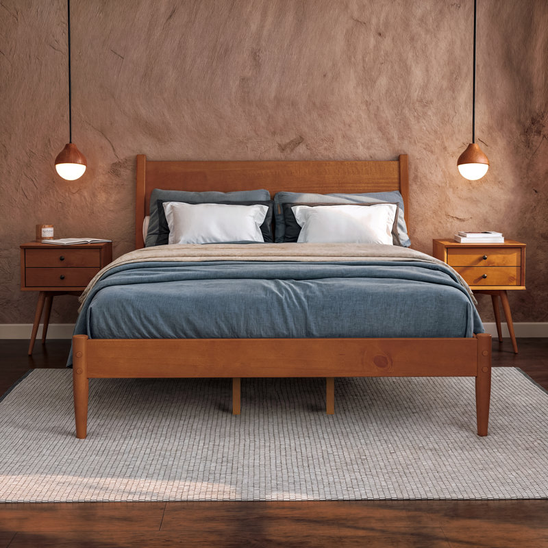 Ashlie Solid Wood Platform Bed, Castanho, Queen