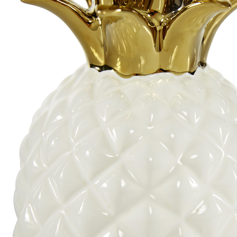 White And Gold Porcelain Pineapple Table Decor Sculpture