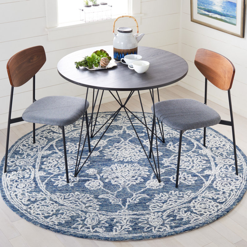Tapis oriental gris / bleu en laine / coton touffeté à la main Aiofe, Rond 6 pi