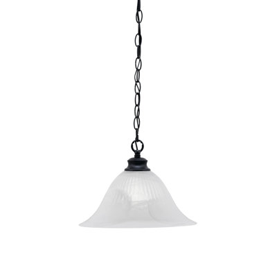 Chain Hung Pendant Shown With 14" White Alabaster Swirl Glass