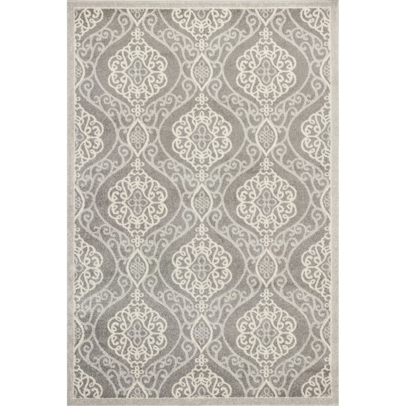 Tapis marocain intérieur / extérieur argenté Oyler, Rectangle 3 pi 3 po x 4 pi 11 po