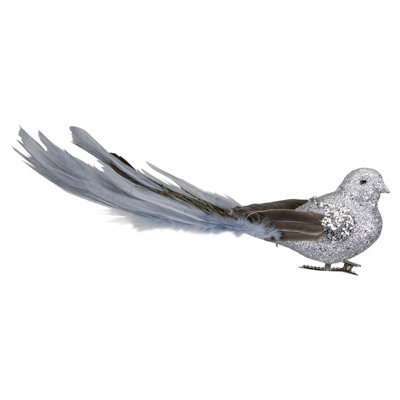 Ornement de Noël 8 po à paillettes argentées avec pince et plumes