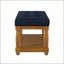 Banc rembourré en lin avec tablette de rangement - Repose-pieds capitonné pour le confort et l'organisation, pieds en bois massif, bleu marine-1408533405-1408533411