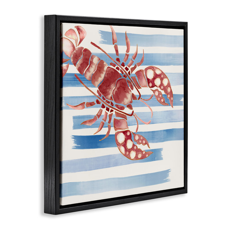 Cadre flottant rayé et à pois griffes homard, design par Eli Jones, H 18 po x l 18 po, Cadre flottant noir de jais
