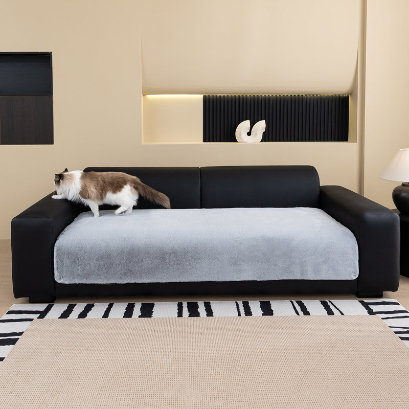 Housse pour canapé en faux vison ultra-douce, H 35,43 po x l 63 po x P 35,43 po, Gris