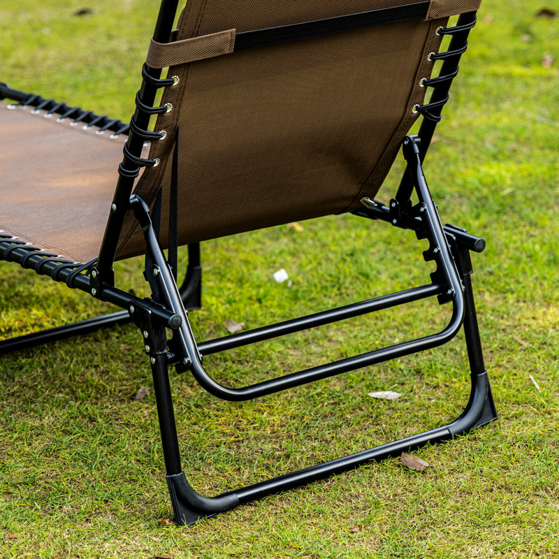 Patio Folding Sun Lounger Chair, Portable Camping Cot. Adjustable , Removable Pillow, Brown For Garden, Beach Entertainment Reclining Cot With Option.