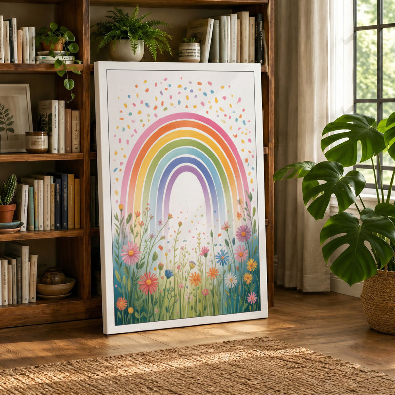 Rainbow Over Wildflowers Botanical - Wrapped Canvas, 30x20 - 76.2 x 50.8 cm, Ochre Border