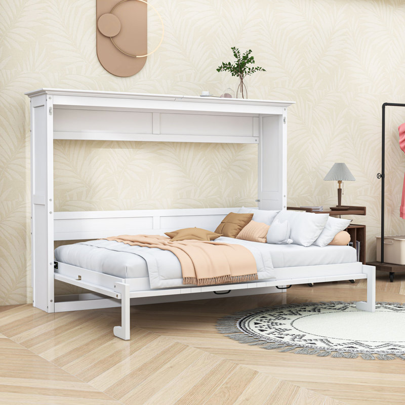 Murphy Bed, Foldable into Stylish White Cabinet, Full, White