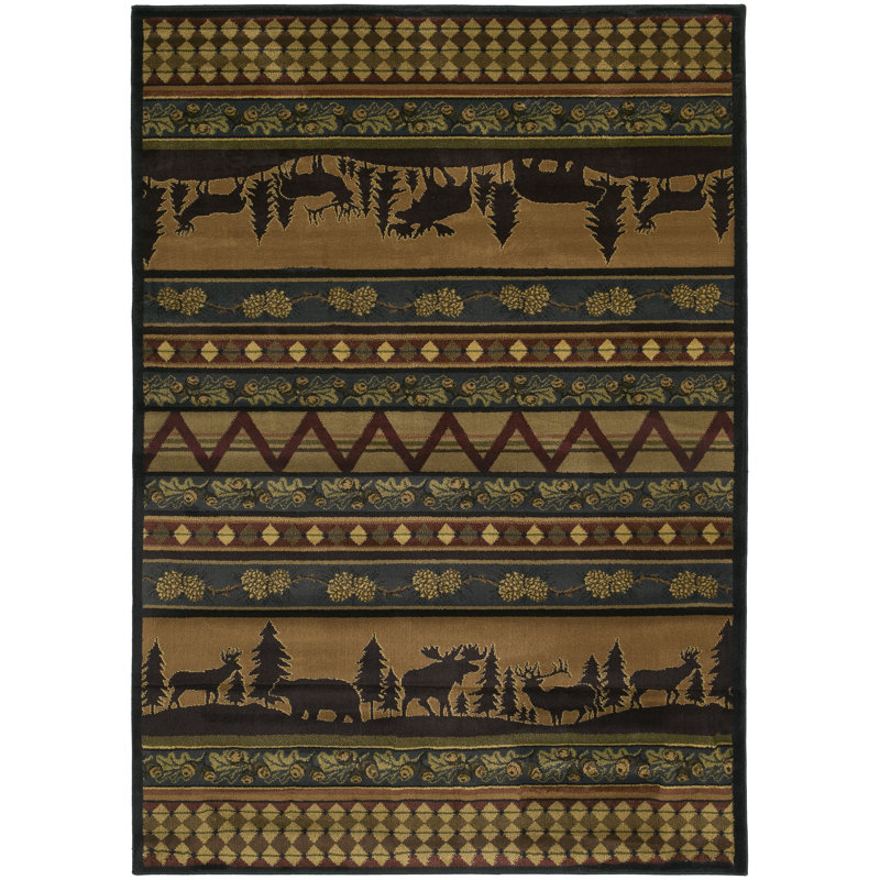 Tapis brun à motif du Sud-Ouest Sundown, Rectangle 5 pi 3 po x 7 pi 6 po
