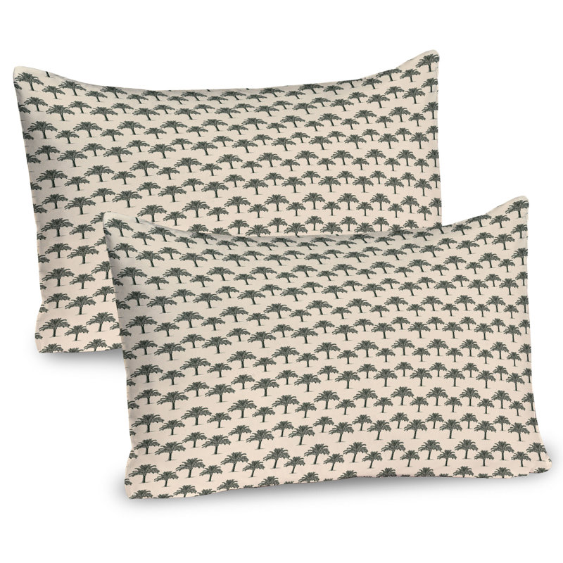 Ambesonne Palm Tree Pillow Sham 2 Pack Sketch Look Vintage Art 36"x20" Eggshell and Evergreen, 20"H x 36"W