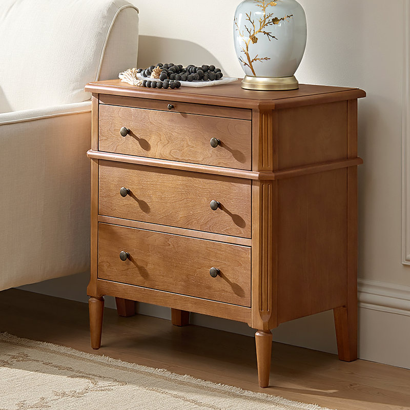 Vandyke Traditional 28"W 3-Drawer End Table with Pull-out Tray and Hidden Drawer and Solid Wood Legs, Teak