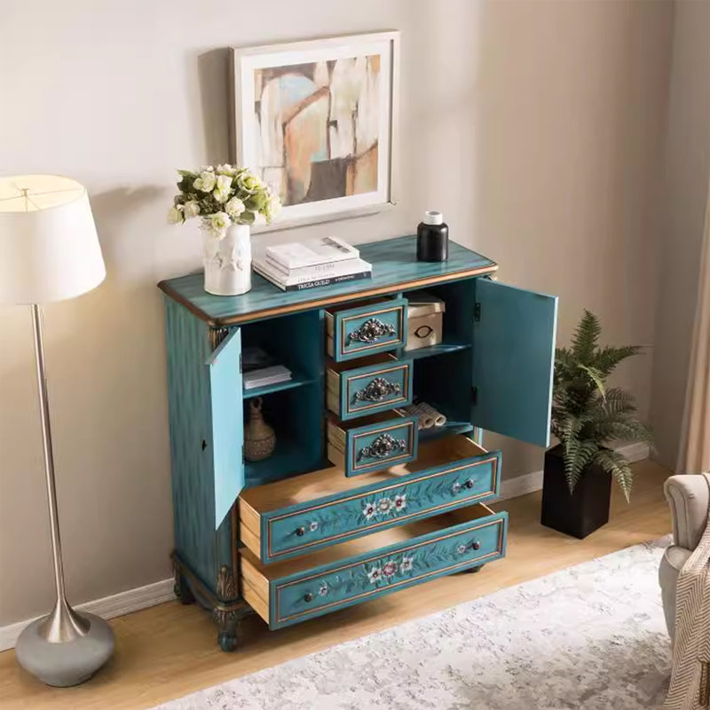 Armoire d'appoint en bois manufacturé bleu massif, Bleu