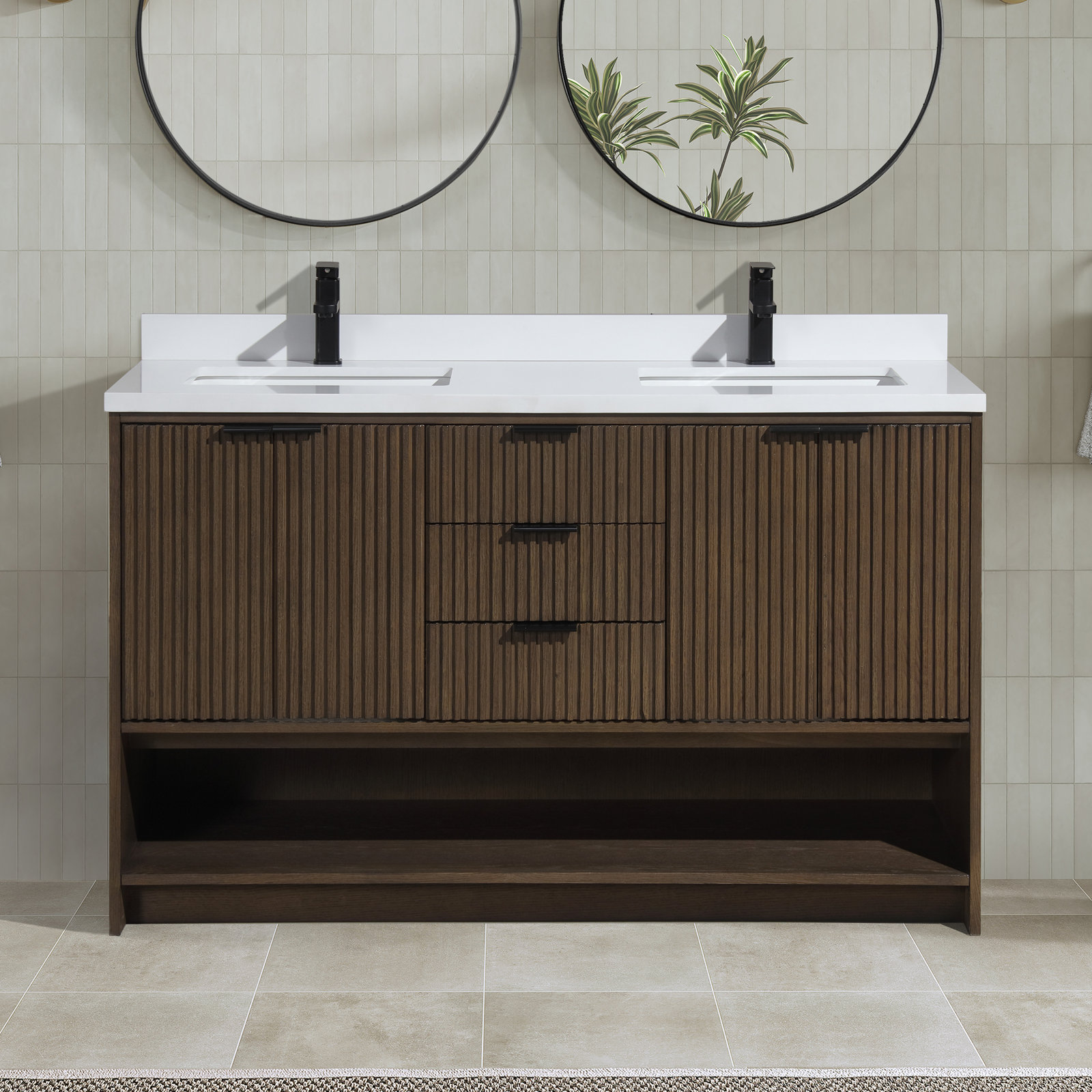 55'' Double Bathroom Vanity, Walnut