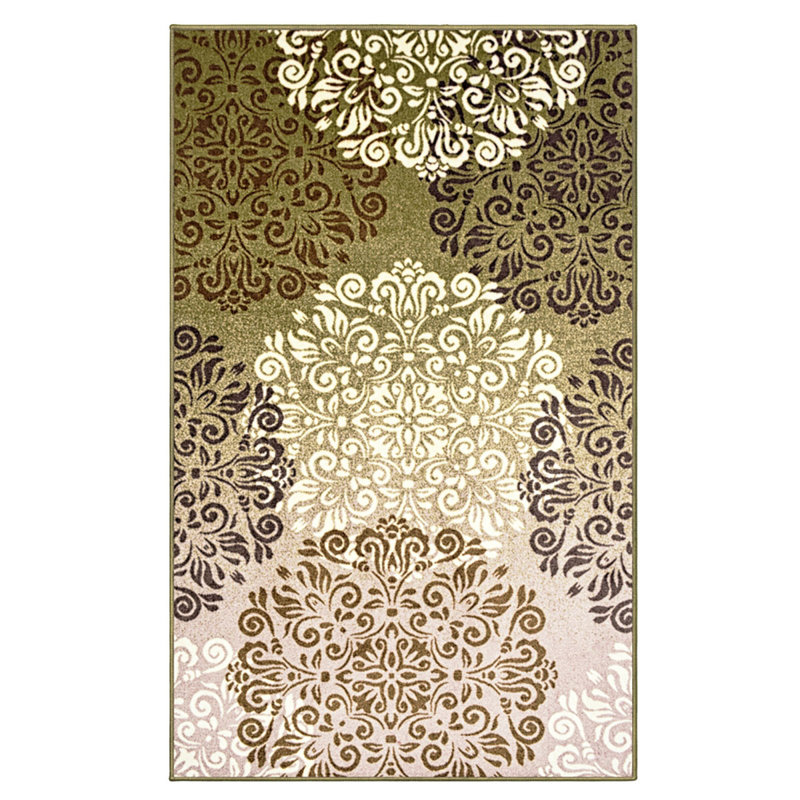 Cellie Green and Brown Floral Medallion Power Loom Non Skid Runner Rug, Rectangle 5' x 8'