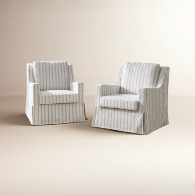 Lucie 30" W Farmhouse Slipcovered Down-blend Swivel Rocking Chair with Pillow Back