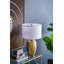 Lampe de table ronde en aluminium avec abat-jour en tissu, design élégant et lumière chaude et douce