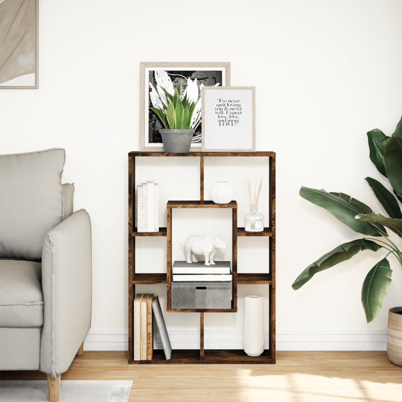 90cm H x 63cm W Geometric Bookcase, Smoked oak