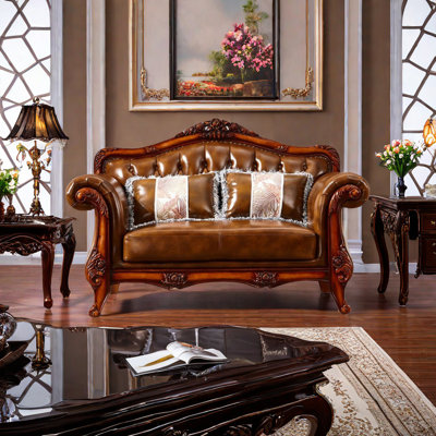 Arthenia 66.14'' Genuine Leather Rolled Arm Loveseat