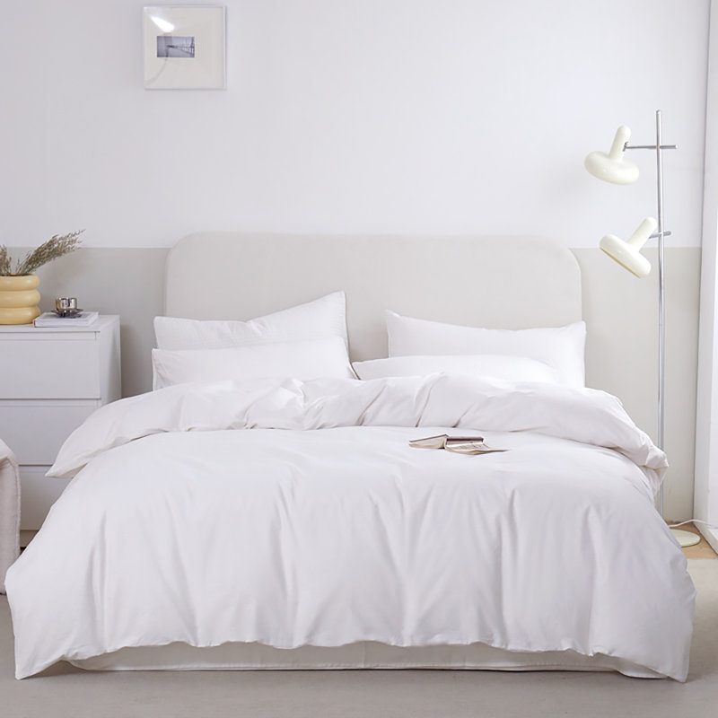 Solid Color Comforter Light Color 3 PCs Bedding Set Pure Color Bed Comforter Set, White, Twin Comforter + 2 Pillowcases