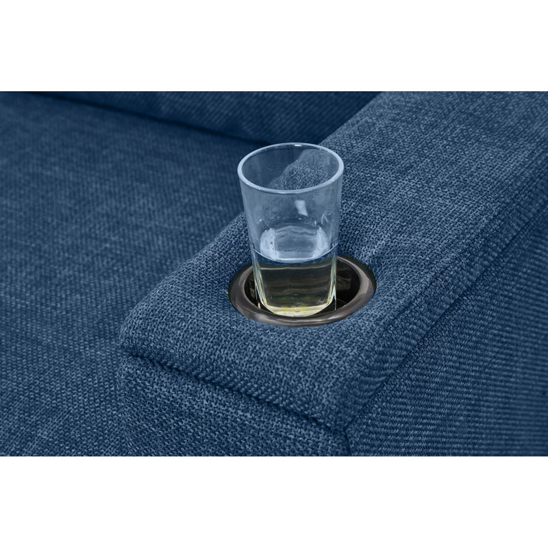 5 places moderne en tissu bleu, accoudoir carré avec porte-gobelet et rangement sous le siège, siège à ressorts spongieux confortable à haute densité rembourré 2 + 3 pour la maison, housses de coussin rembourrées amovibles