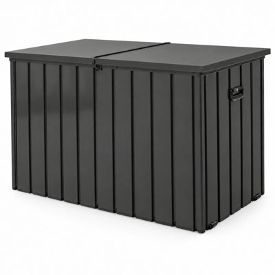 200 Gallon Metal Deck Box, Waterproof Outdoor Storage Box with Wheels and Soft-Close Lockable Lid, Gray