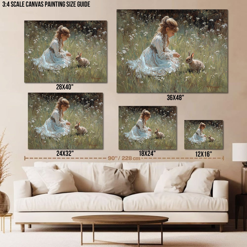  Art mural sur toile de grand lapin - Pâques, impression de lapin rétro pour photos de printemps, charmante œuvre d'art de lapin, toile tendue encadrée, 32 po x 48 po
