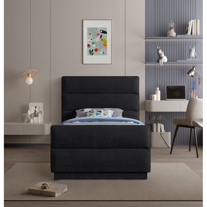 Paxton Tufted Upholstered Standard Bed, Twin, Black Chenille Fabric