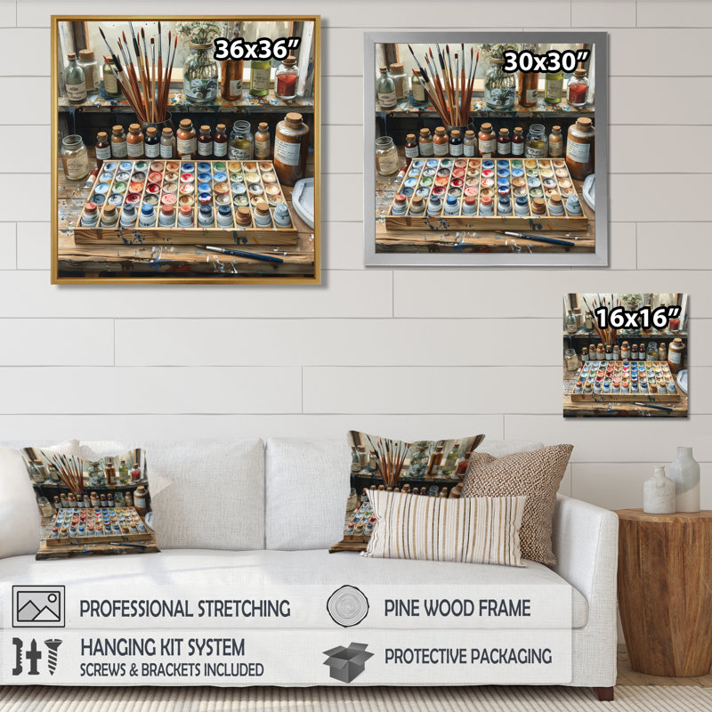 Pots de peinture orange et gris III - Boho Pottery Decor, Toile tendue, H 16 po x l 16 po
