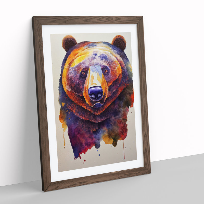 Bear Watercolour No.2 - Single Picture Frame Painting, 64cm H x 46cm W x 2cm D, Walnut Framed