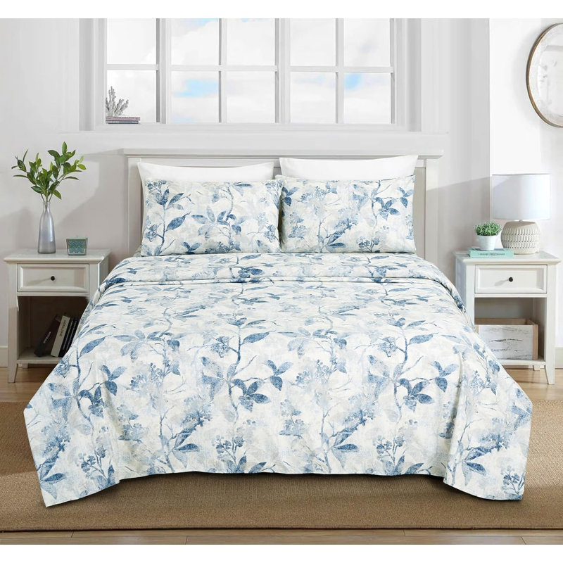  Microfiber Tropical Floral Bed Sheet Set , Full Sheet Set with 3 Additional Pieces
