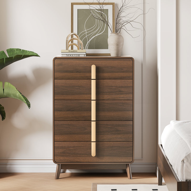 Commode 5 tiroirs Mid-Century, Noir noyer