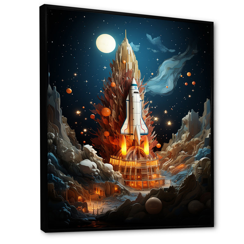 " Expressionist Space Shuttle Burst II ", Black Floater Framed, 32" H x 24" W
