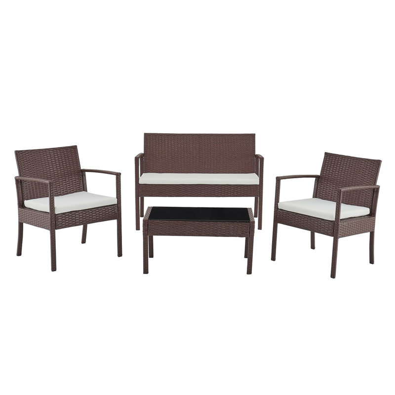Soffren 4 - Person Wicker Patio Dining Set with Rectangular Table , Cushions Included, Brown