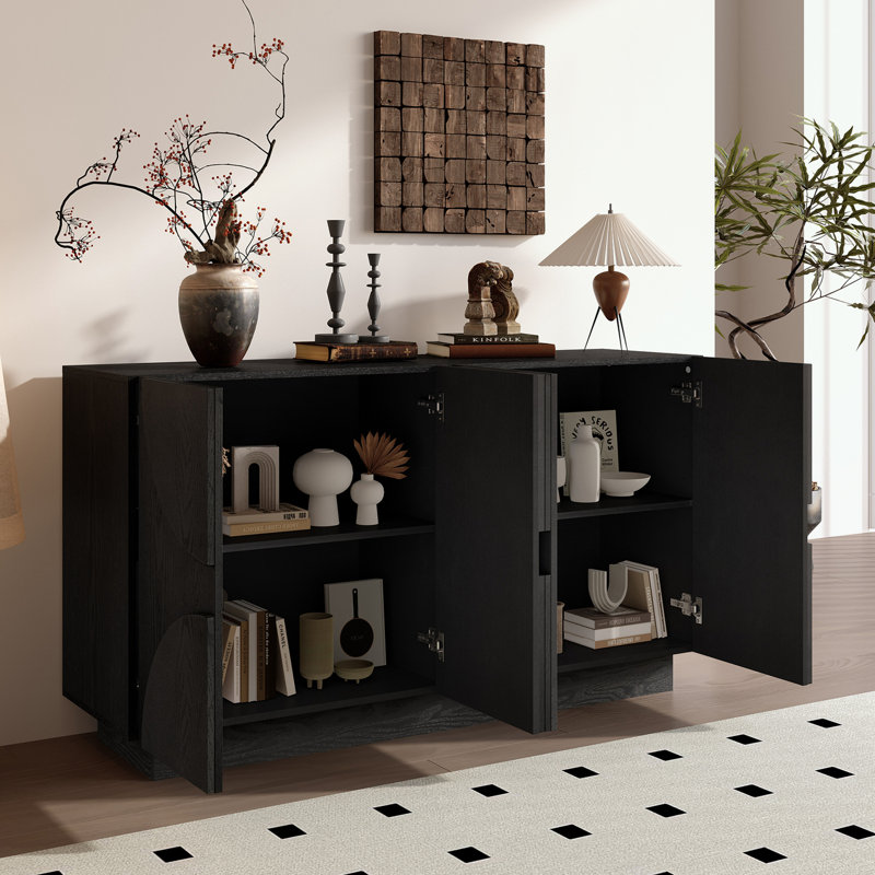 4-Door Storage Sideboard with Adjustable Shelves, Black