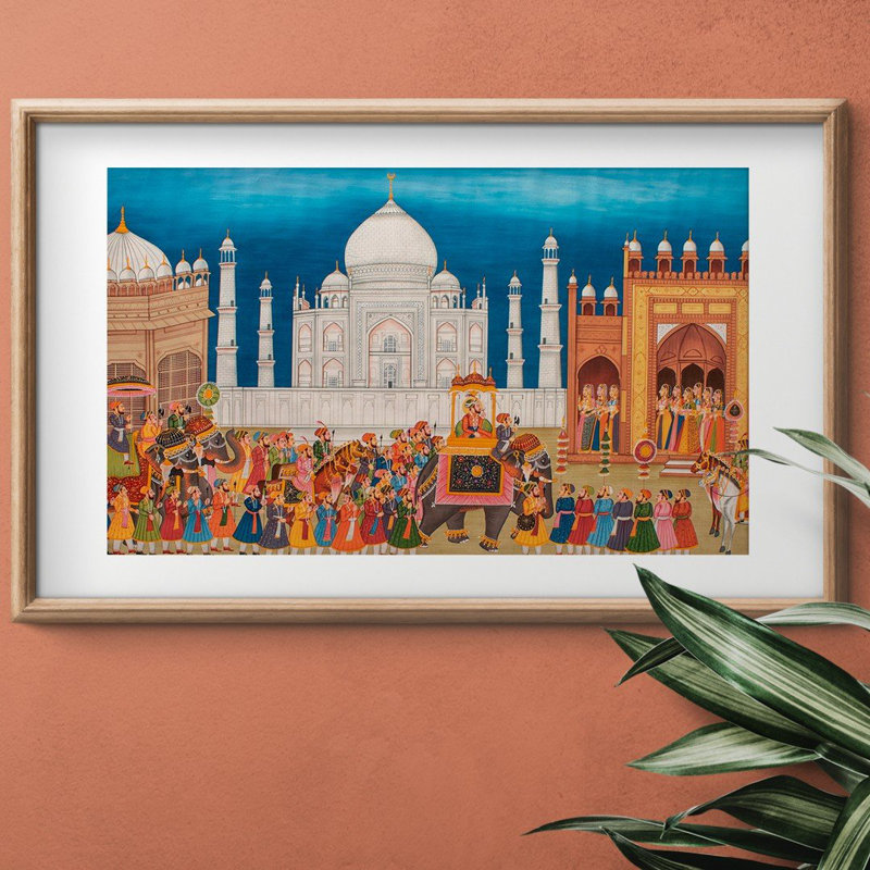 Procession devant le Taj Mahal | Aquarelle sur coton