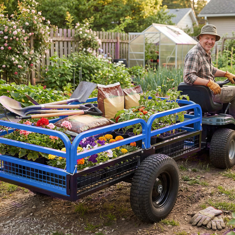 Chariot de jardinage en acier robuste 1500 lb - Remorque utilitaire 15 pieds cubes, Bleu