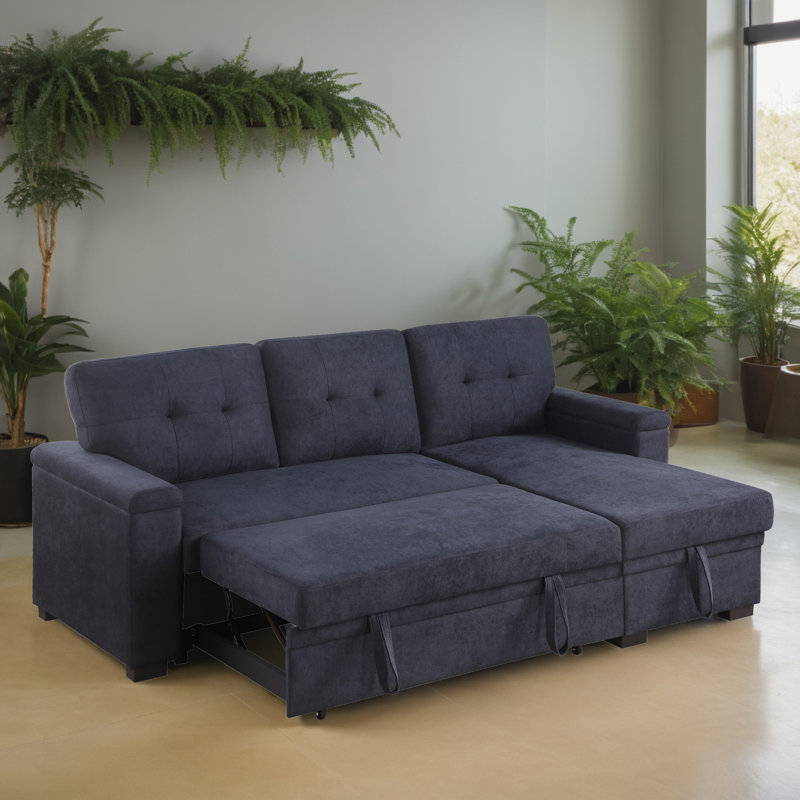 Canapé-lit modulaire convertible en L de 85 po avec méridienne coulissante avec rangement, Gris foncé