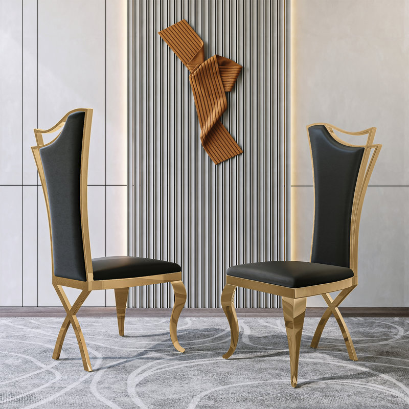 Solid Back Side Chair Dining Chair, Black, Gold