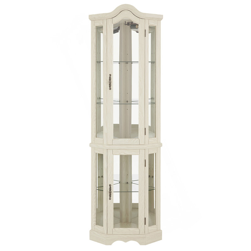 Curio Cabinet Lighted Glass Display Curio Cabinet W/Tempered Glass Doors And Shelves, Crown Corner Cabinet With Bulb, Corner Storage Decoration For Living Room And Bedroom